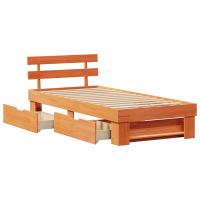 Produktbild för Sängram med huvudgavel med låda Vaxbrun 80 x 200 cm Massiv furu