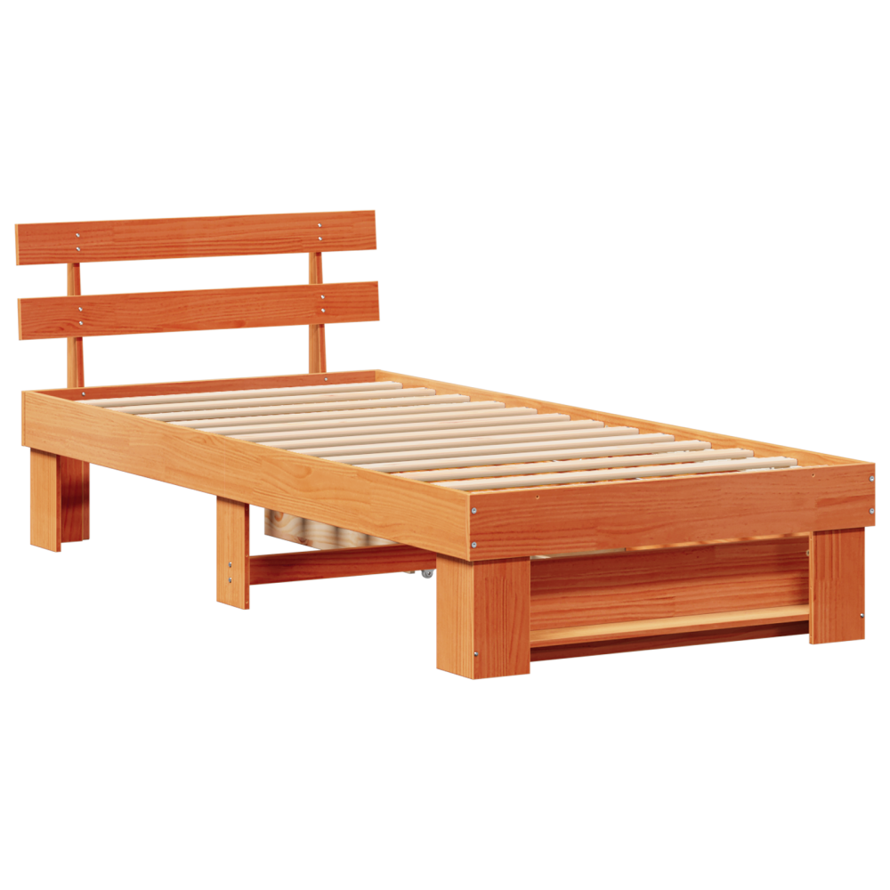 Produktbild för Sängram med huvudgavel med låda Vaxbrun 80 x 200 cm Massiv furu