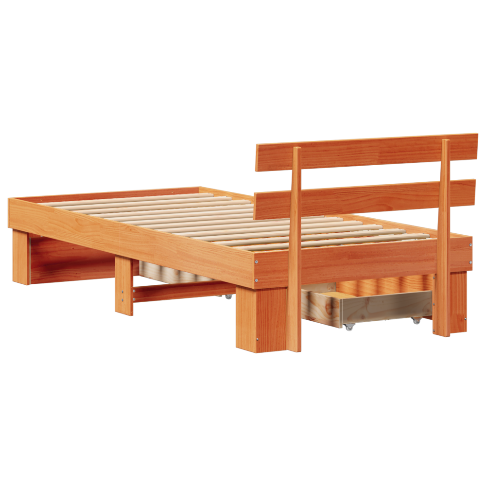 Produktbild för Sängram med huvudgavel med låda Vaxbrun 80 x 200 cm Massiv furu
