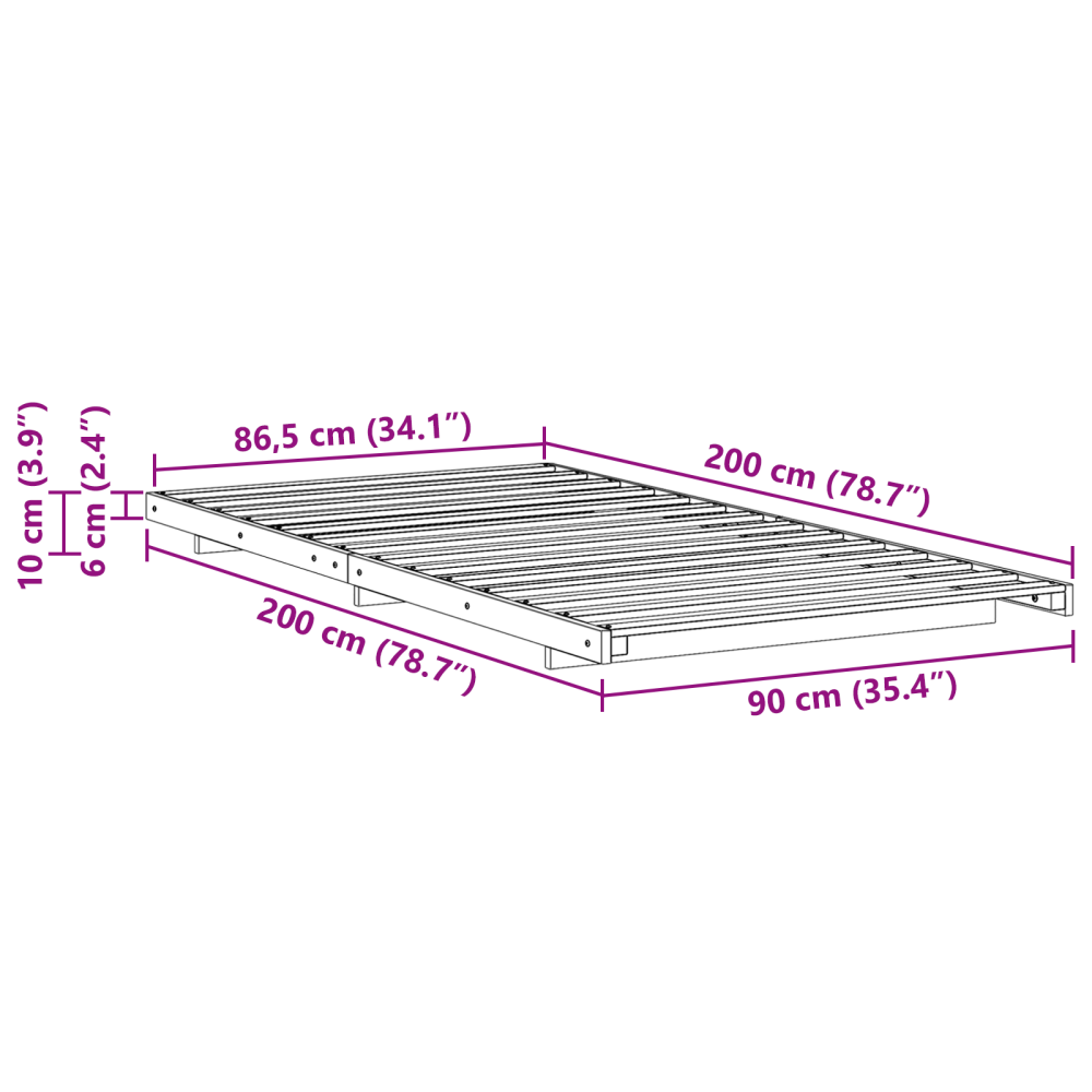 Produktbild för Sängram Vit 90 x 200 cm Massiv furu