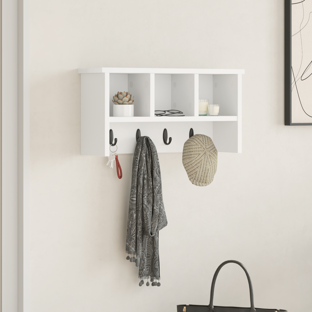 Produktbild för Väggmonterad Klädhängare Vit 50 x 16 x 26 cm Konstruerat trä