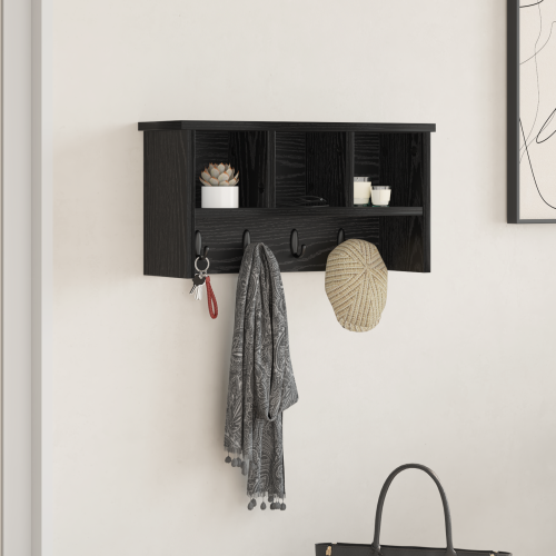 vidaXL Väggmonterad Klädhängare med hylla Svart Ek 50 x 16 x 26 cm