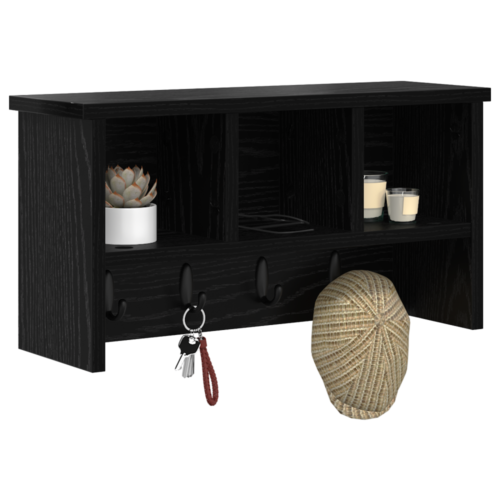 Produktbild för Väggmonterad Klädhängare med hylla Svart Ek 50 x 16 x 26 cm