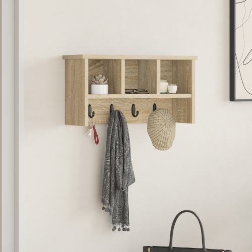 vidaXL Väggmonterad Klädhängare med hylla Sonoma-ek 50 x 16 x 26 cm