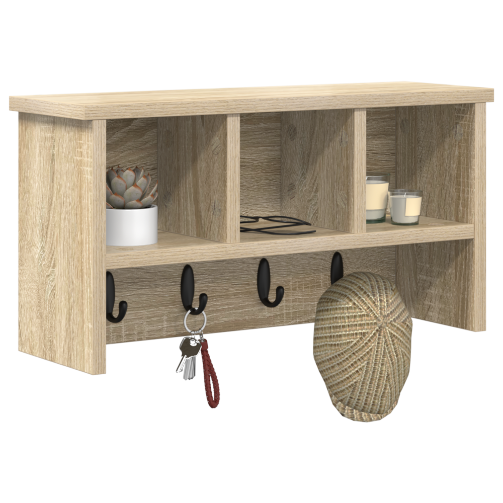Produktbild för Väggmonterad Klädhängare med hylla Sonoma-ek 50 x 16 x 26 cm