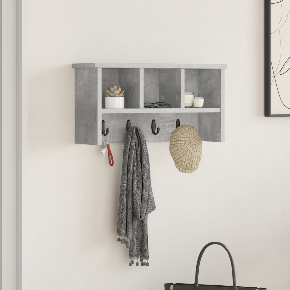 Produktbild för Väggmonterad Klädhängare med hylla Betonggrå 50 x 16 x 26 cm