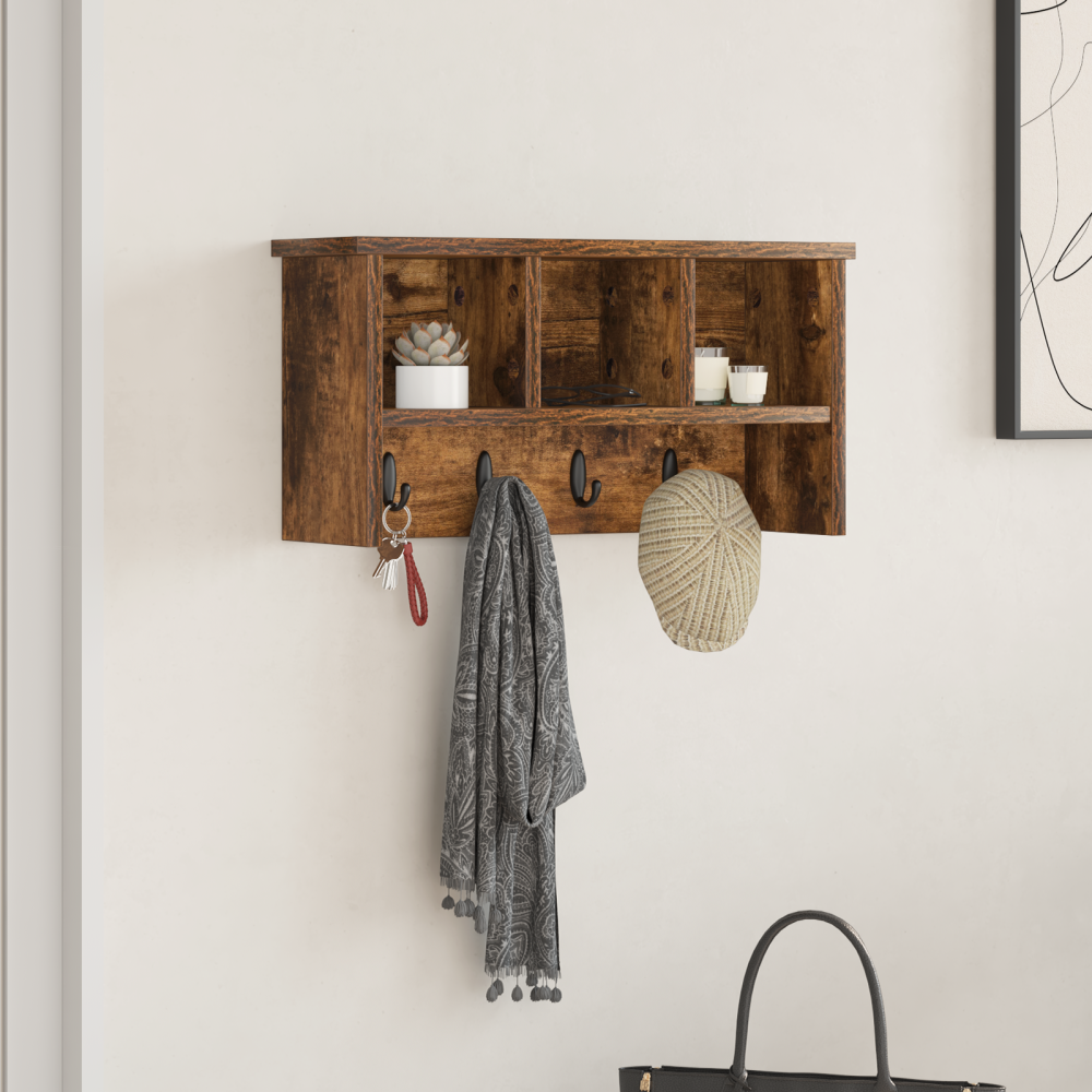 Produktbild för Väggmonterad Klädhängare med hylla Rökt ek 50 x 16 x 26 cm