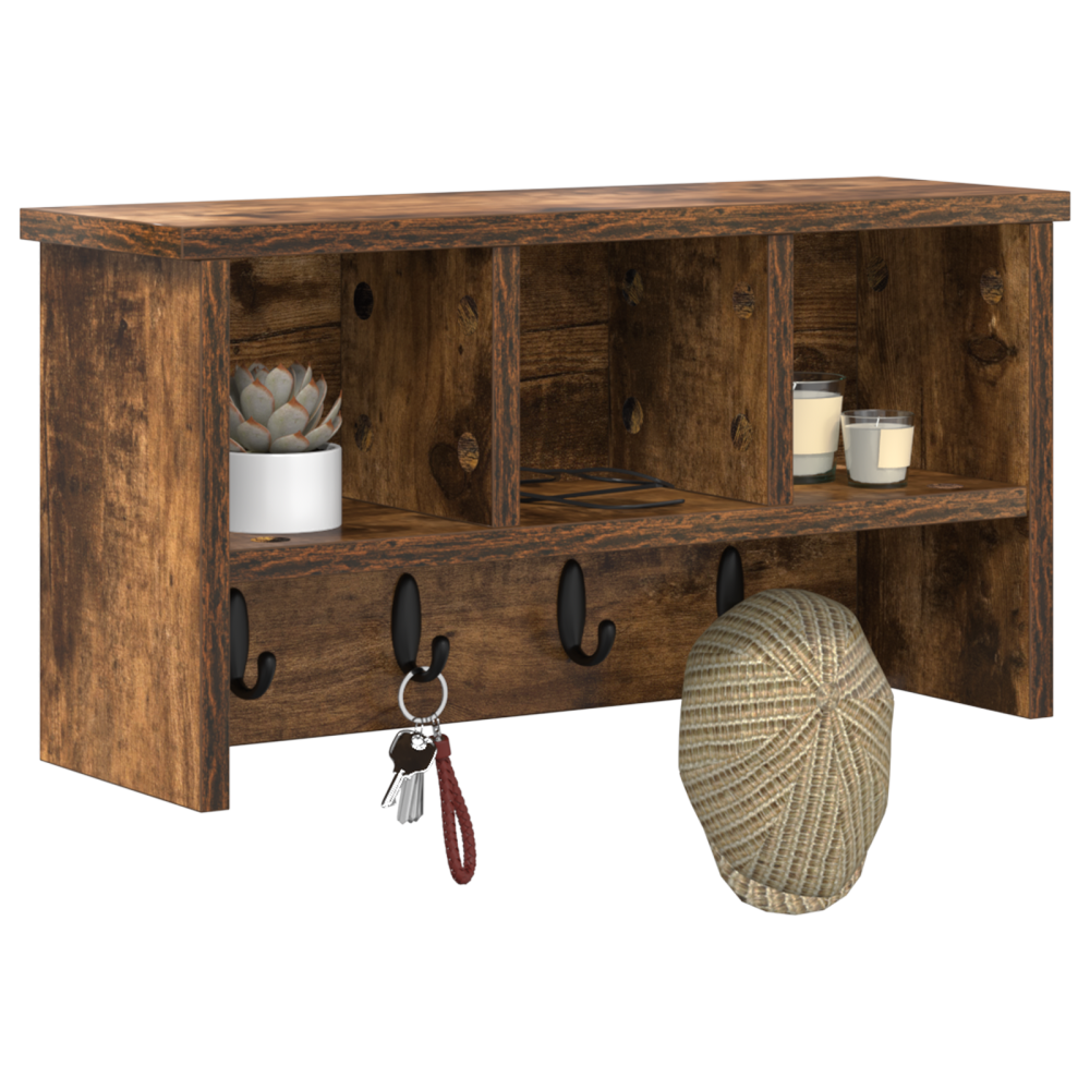 Produktbild för Väggmonterad Klädhängare med hylla Rökt ek 50 x 16 x 26 cm