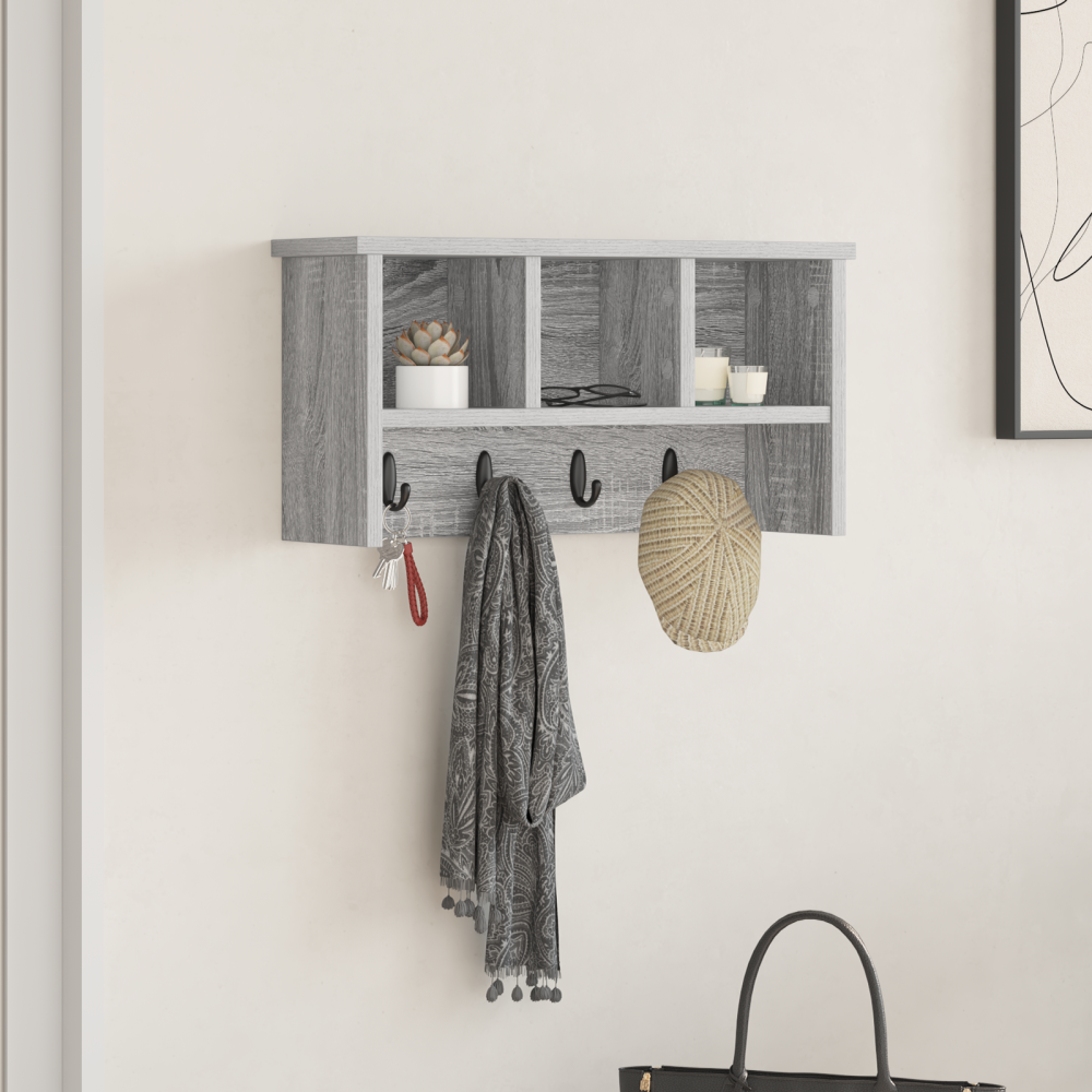 Produktbild för Väggmonterad Klädhängare med hylla Grå Sonoma 50 x 16 x 26 cm