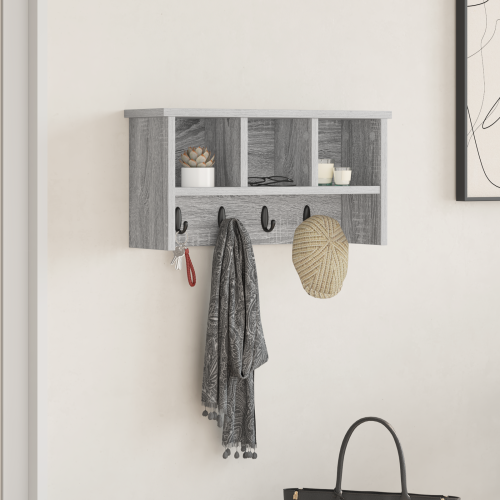 vidaXL Väggmonterad Klädhängare med hylla Grå Sonoma 50 x 16 x 26 cm