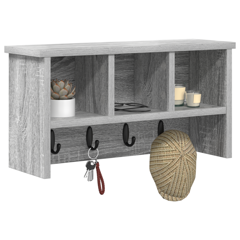 Produktbild för Väggmonterad Klädhängare med hylla Grå Sonoma 50 x 16 x 26 cm