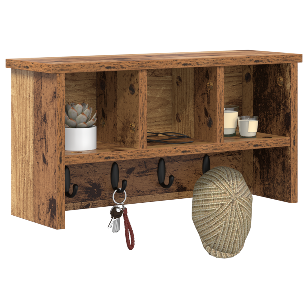 Produktbild för Väggmonterad Klädhängare med hylla Gammalt trä 50 x 16 x 26 cm