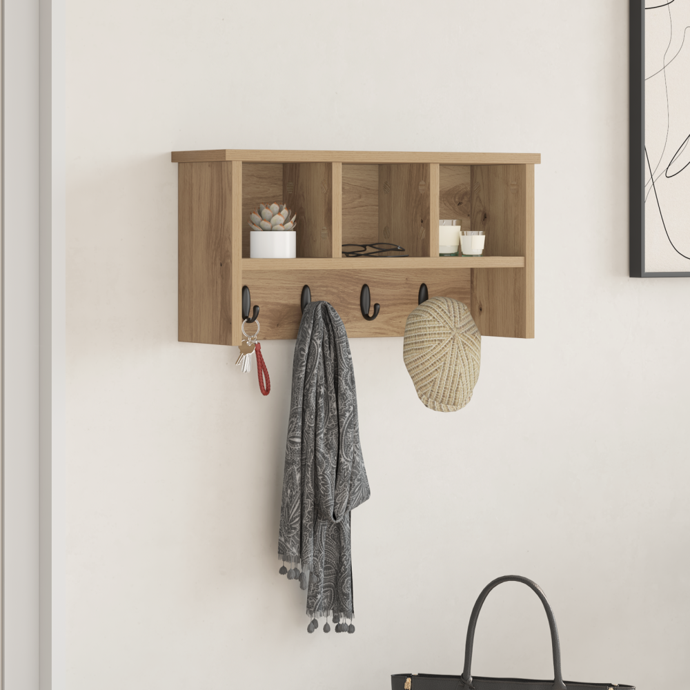 Produktbild för Väggmonterad Klädhängare med hylla Artisan Ek 50 x 16 x 26 cm