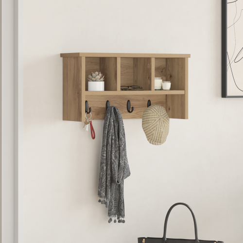 vidaXL Väggmonterad Klädhängare med hylla Artisan Ek 50 x 16 x 26 cm