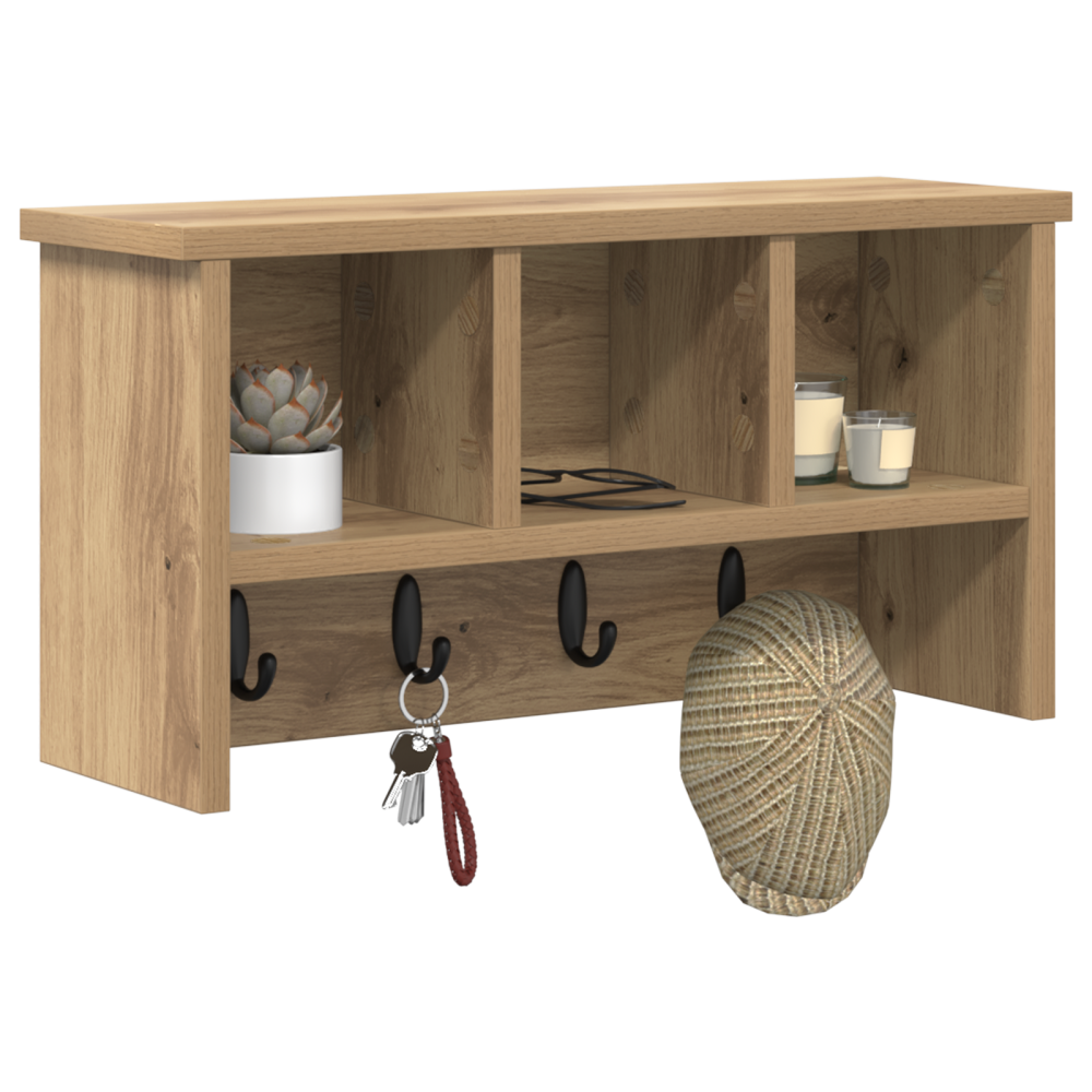 Produktbild för Väggmonterad Klädhängare med hylla Artisan Ek 50 x 16 x 26 cm