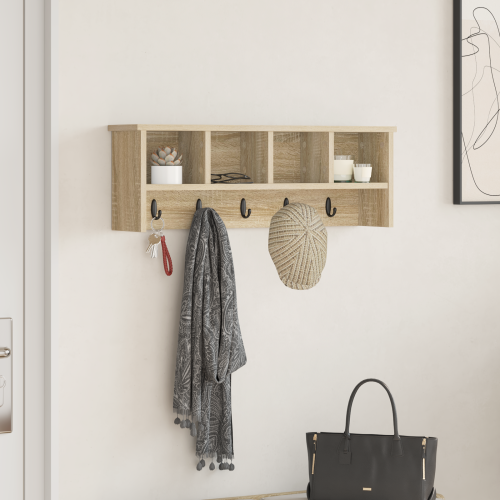 vidaXL Väggmonterad Klädhängare med hylla Sonoma-ek 75 x 16 x 26 cm
