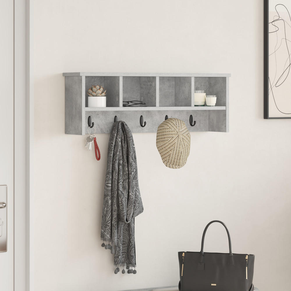 Produktbild för Väggmonterad Klädhängare med hylla Betonggrå 75 x 16 x 26 cm