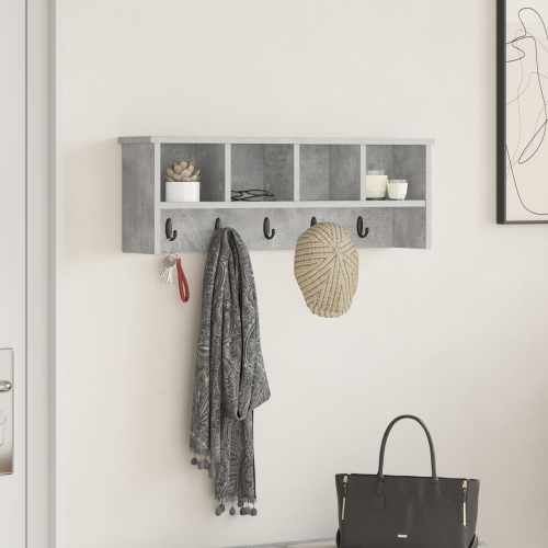 vidaXL Väggmonterad Klädhängare med hylla Betonggrå 75 x 16 x 26 cm