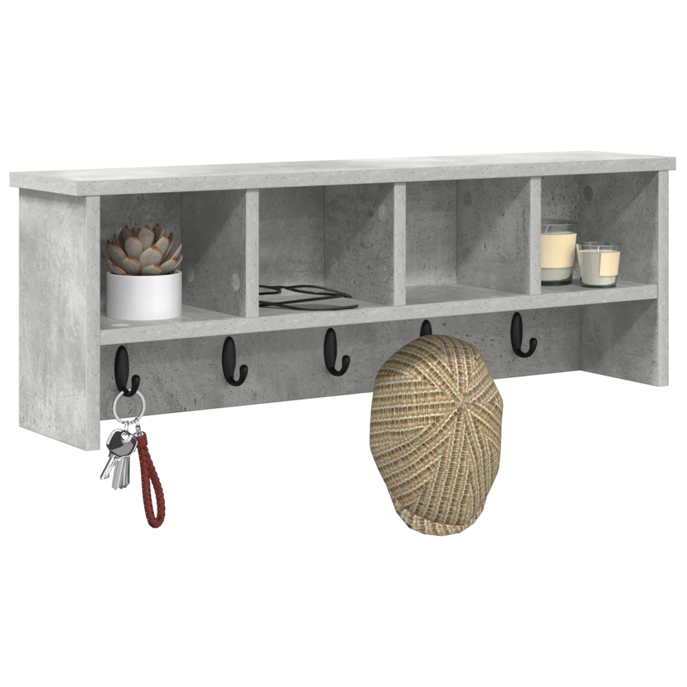 Produktbild för Väggmonterad Klädhängare med hylla Betonggrå 75 x 16 x 26 cm