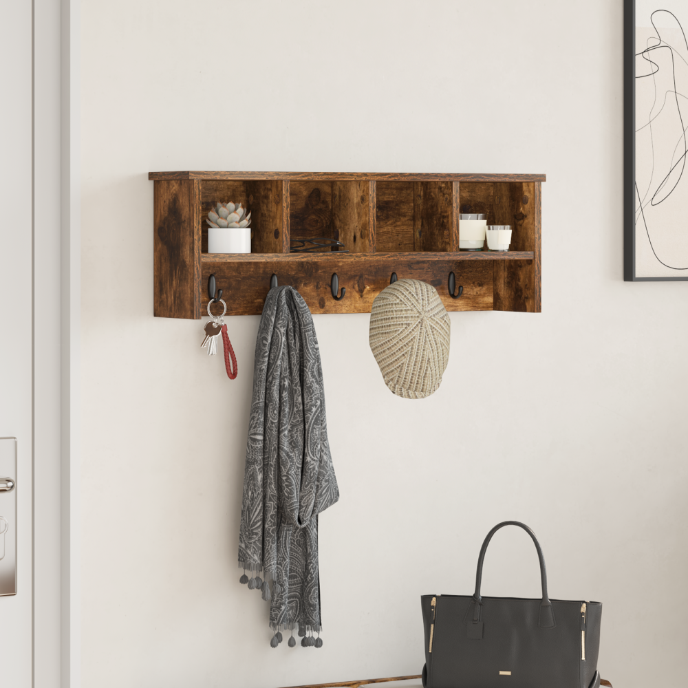 Produktbild för Väggmonterad Klädhängare med hylla Rökt ek 75 x 16 x 26 cm