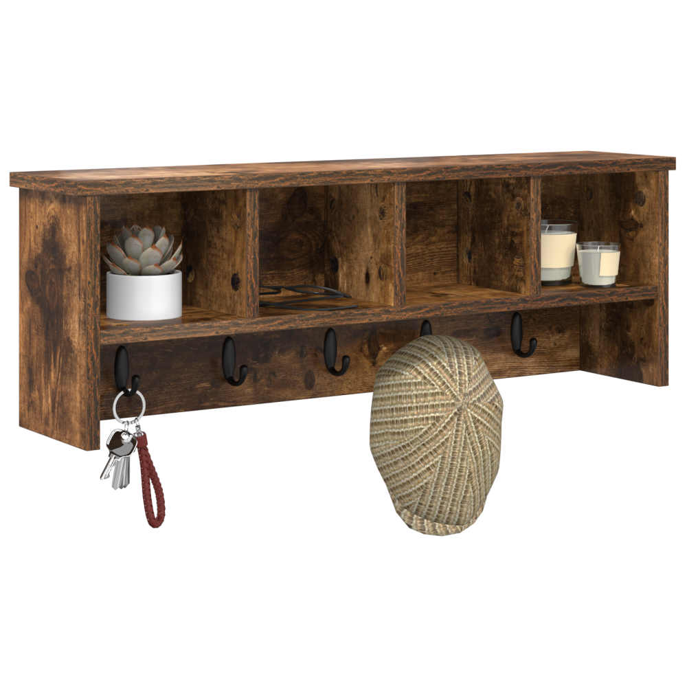 Produktbild för Väggmonterad Klädhängare med hylla Rökt ek 75 x 16 x 26 cm