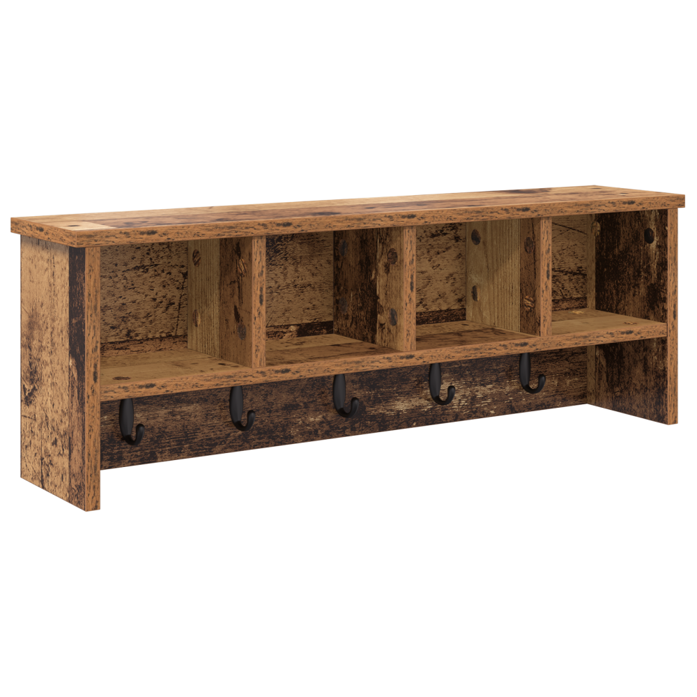 Produktbild för Väggmonterad Klädhängare med hylla Gammalt trä 75 x 16 x 26 cm