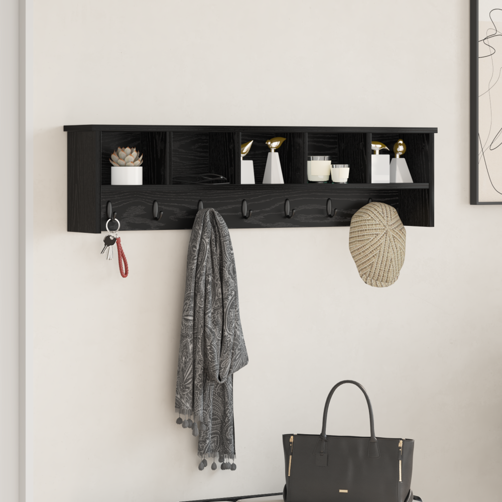 Produktbild för Väggmonterad Klädhängare med hylla Svart Ek 100 x 16 x 26 cm