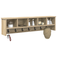 Produktbild för Väggmonterad Klädhängare med hylla Sonoma-ek 100 x 16 x 26 cm