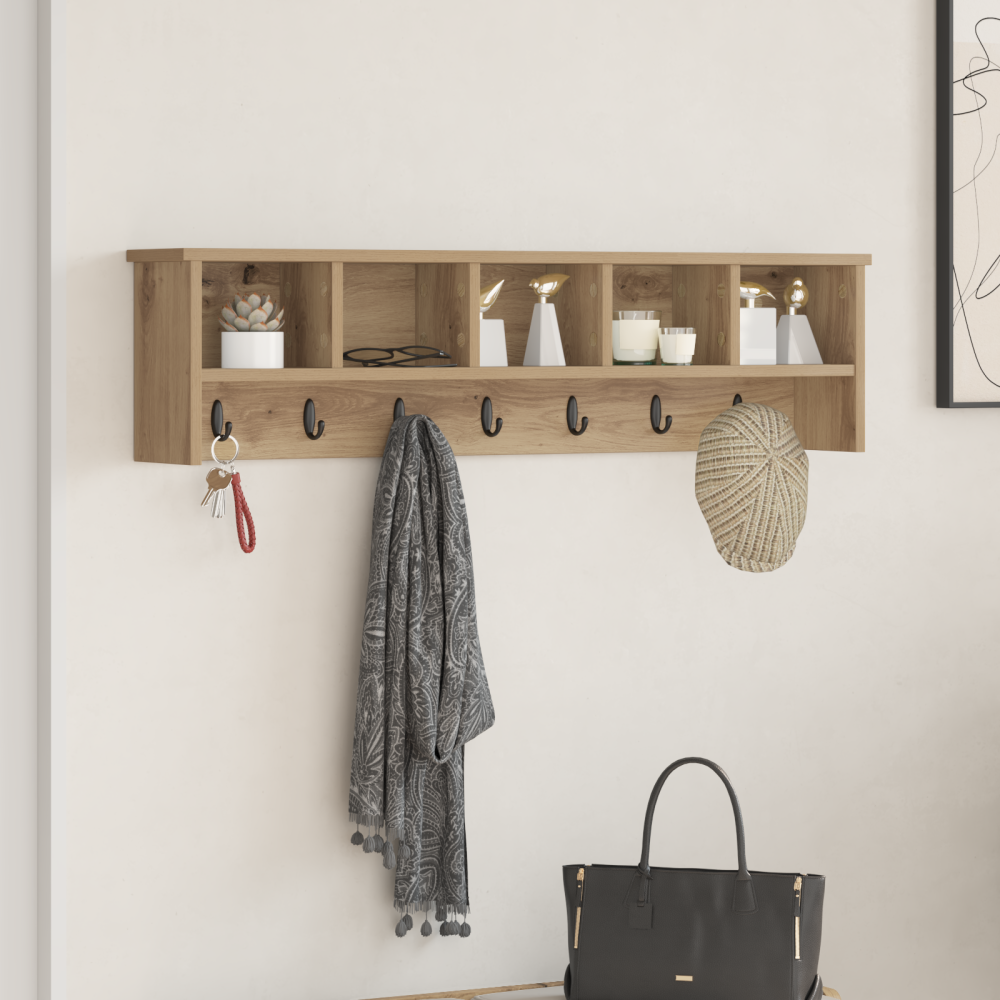 Produktbild för Väggmonterad Klädhängare med hylla Artisan Ek 100 x 16 x 26 cm