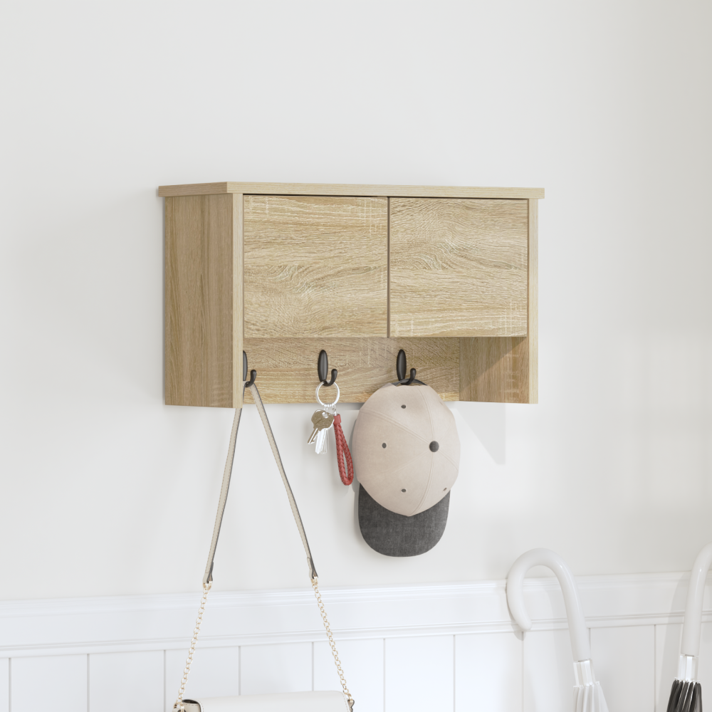 Produktbild för Väggmonterad Klädhängare med hylla Sonoma-ek 50 x 20 x 30 cm