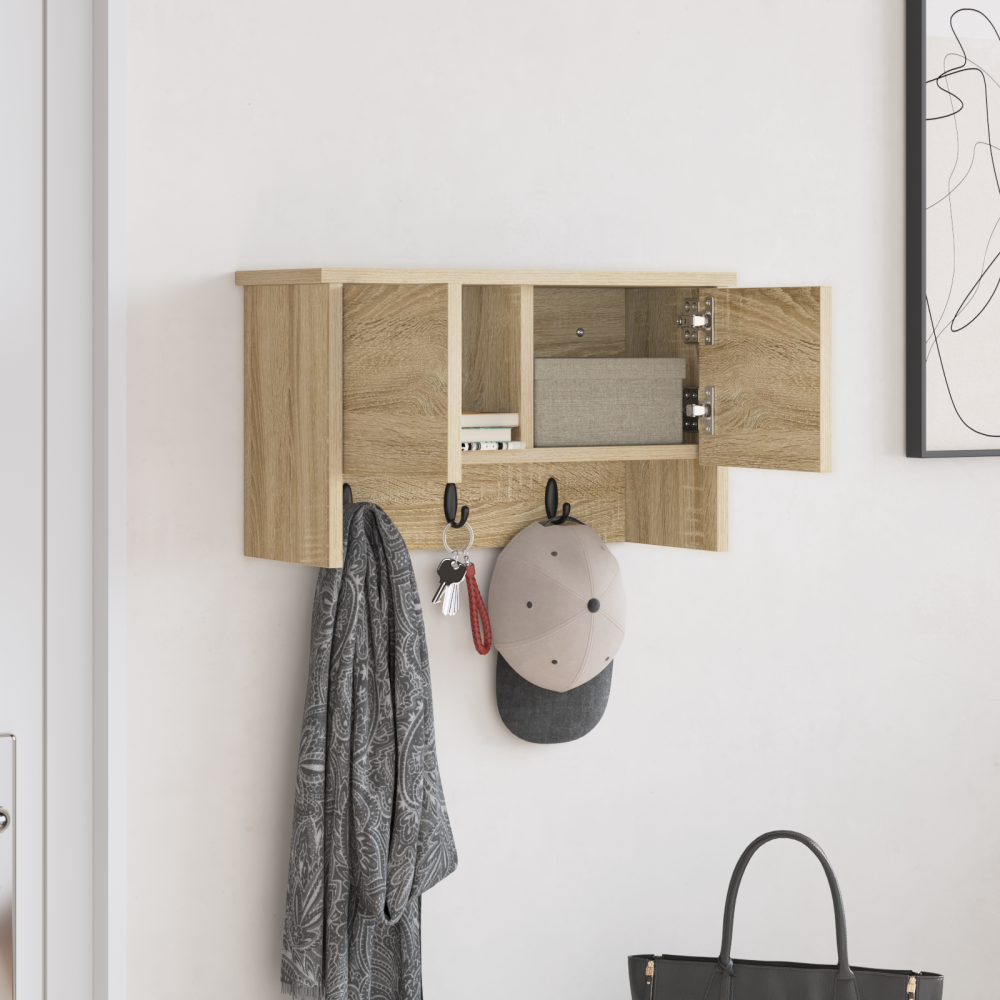 Produktbild för Väggmonterad Klädhängare med hylla Sonoma-ek 50 x 20 x 30 cm