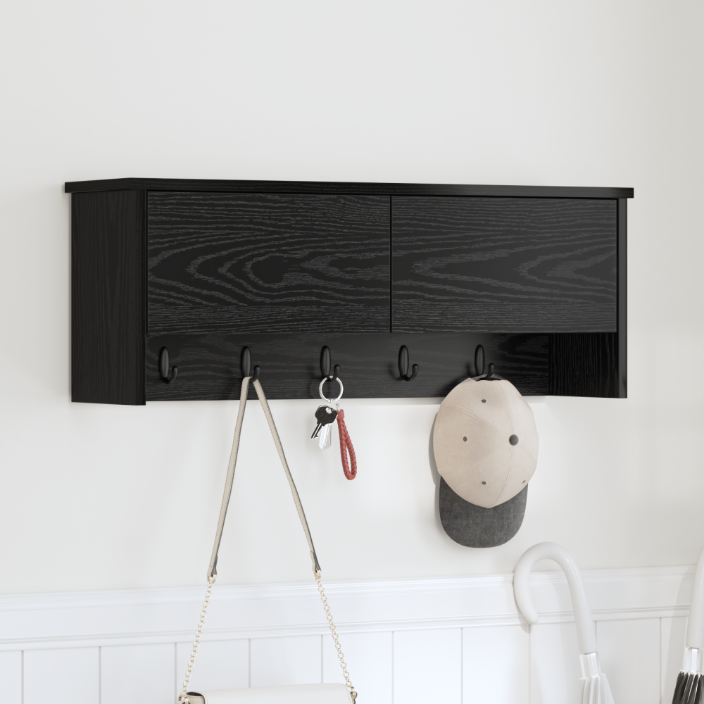 Produktbild för Väggmonterad Klädhängare med hylla Svart Ek 80 x 20 x 30 cm