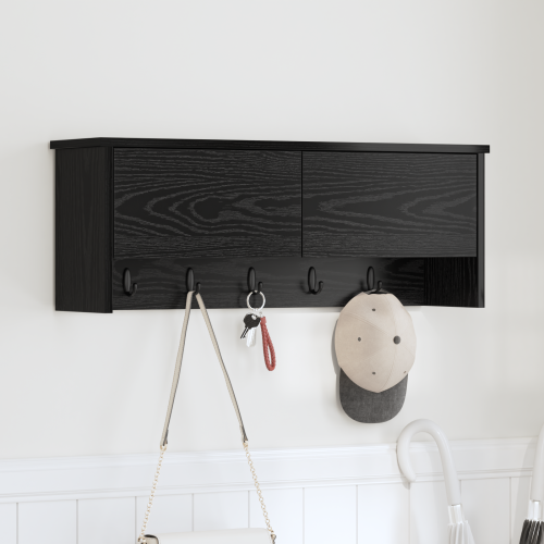 vidaXL Väggmonterad Klädhängare med hylla Svart Ek 80 x 20 x 30 cm