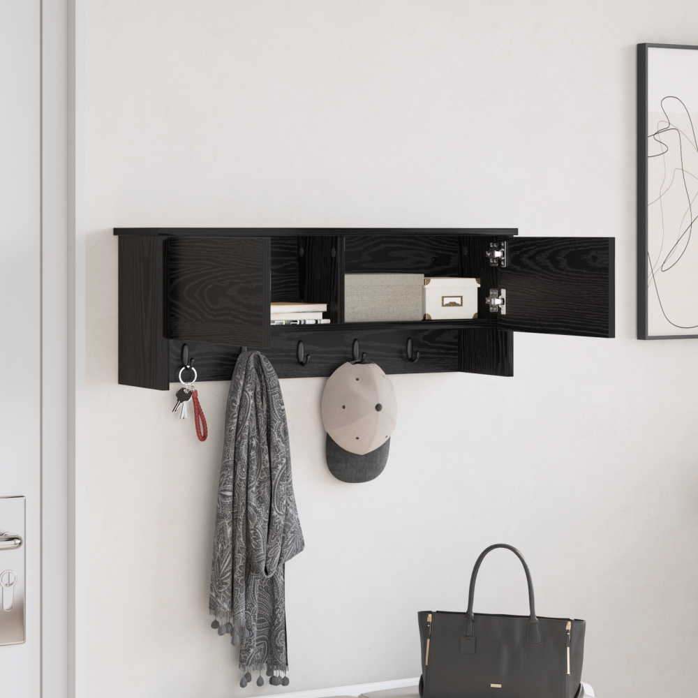 Produktbild för Väggmonterad Klädhängare med hylla Svart Ek 80 x 20 x 30 cm