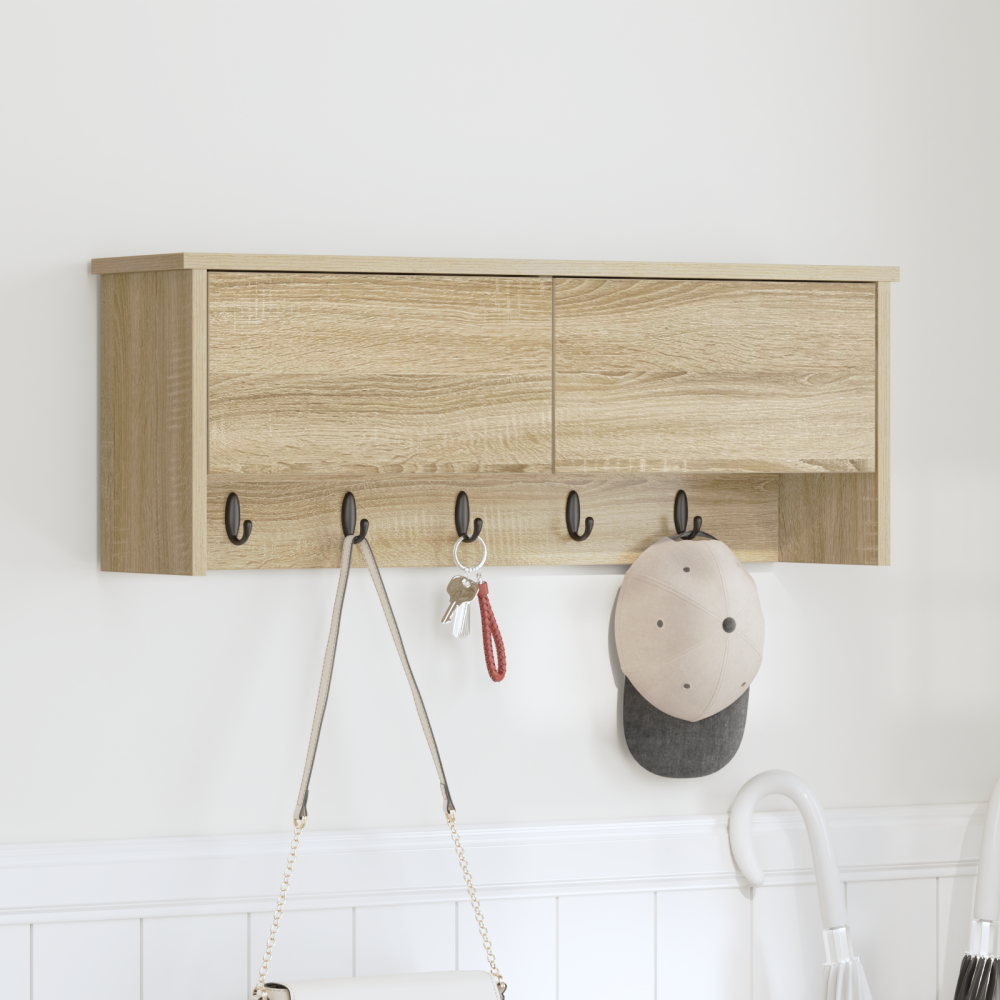 Produktbild för Väggmonterad Klädhängare med hylla Sonoma-ek 80 x 20 x 30 cm