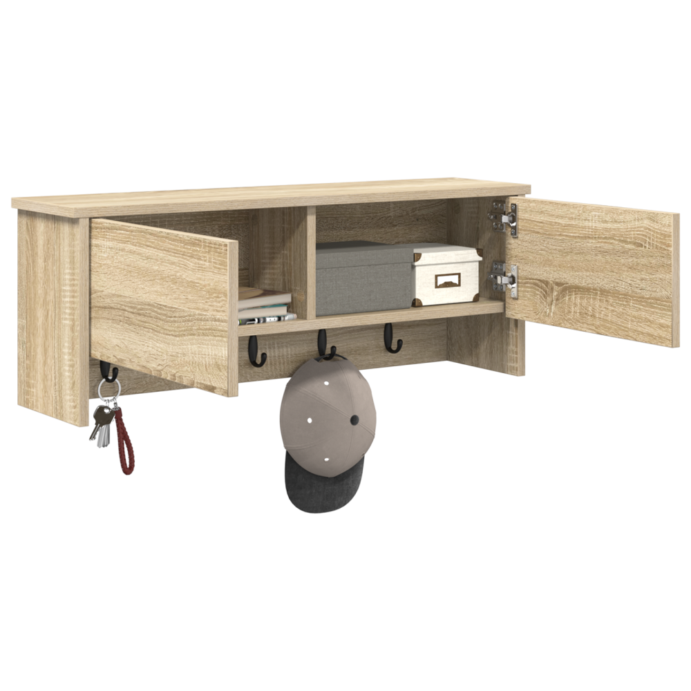 Produktbild för Väggmonterad Klädhängare med hylla Sonoma-ek 80 x 20 x 30 cm
