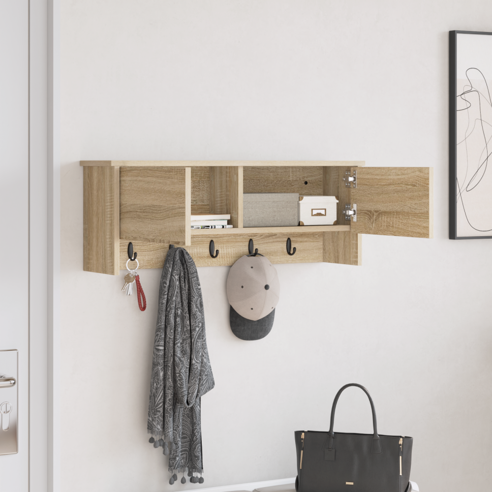 Produktbild för Väggmonterad Klädhängare med hylla Sonoma-ek 80 x 20 x 30 cm