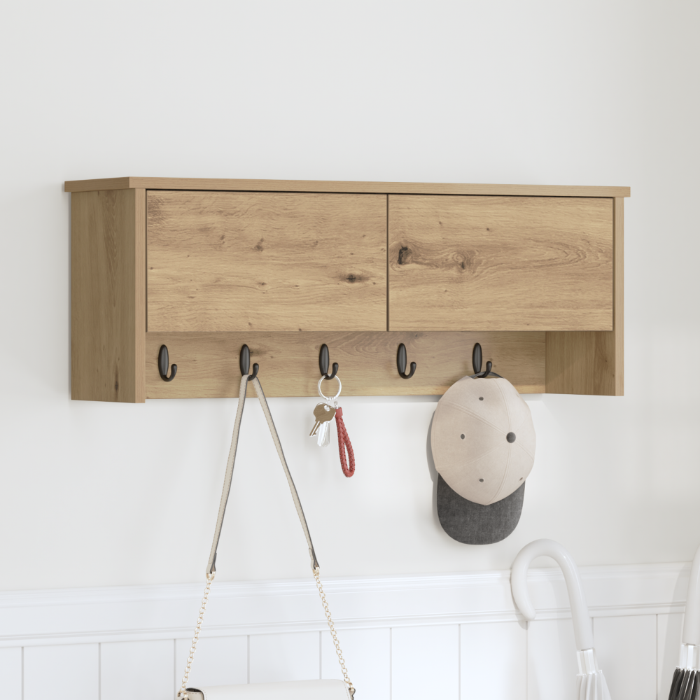 Produktbild för Väggmonterad Klädhängare med hylla Artisan Ek 80 x 20 x 30 cm