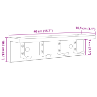 Produktbild för Väggmonterad Klädhängare Svart Ek 40 x 10,5 x 10,5 cm