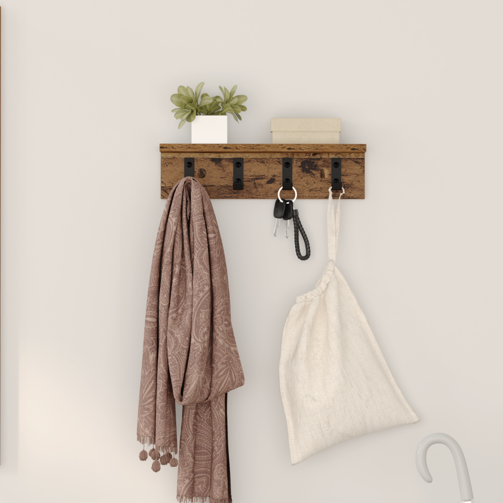 Produktbild för Väggmonterad Klädhängare Gammalt trä 40 x 10,5 x 10,5 cm