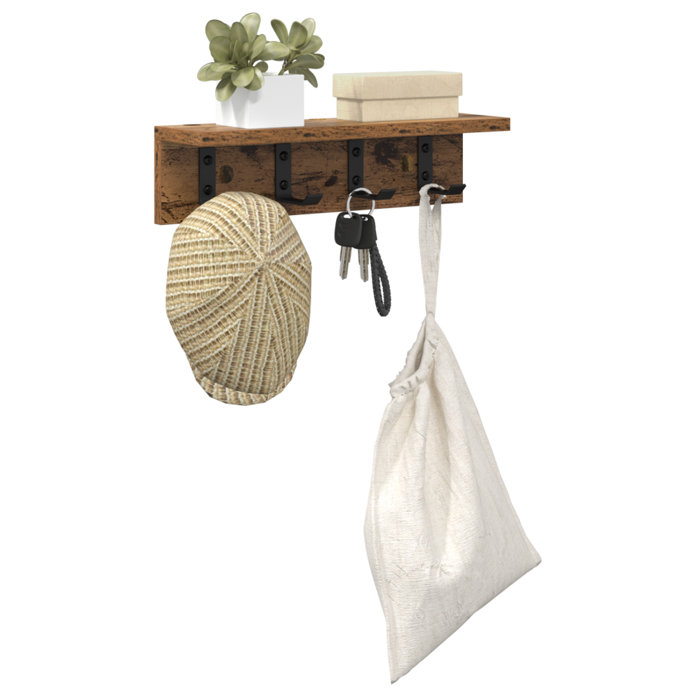 Produktbild för Väggmonterad Klädhängare Gammalt trä 40 x 10,5 x 10,5 cm