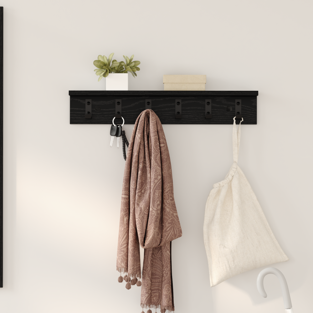Produktbild för Väggmonterad Klädhängare Svart Ek 60 x 10,5 x 10,5 cm