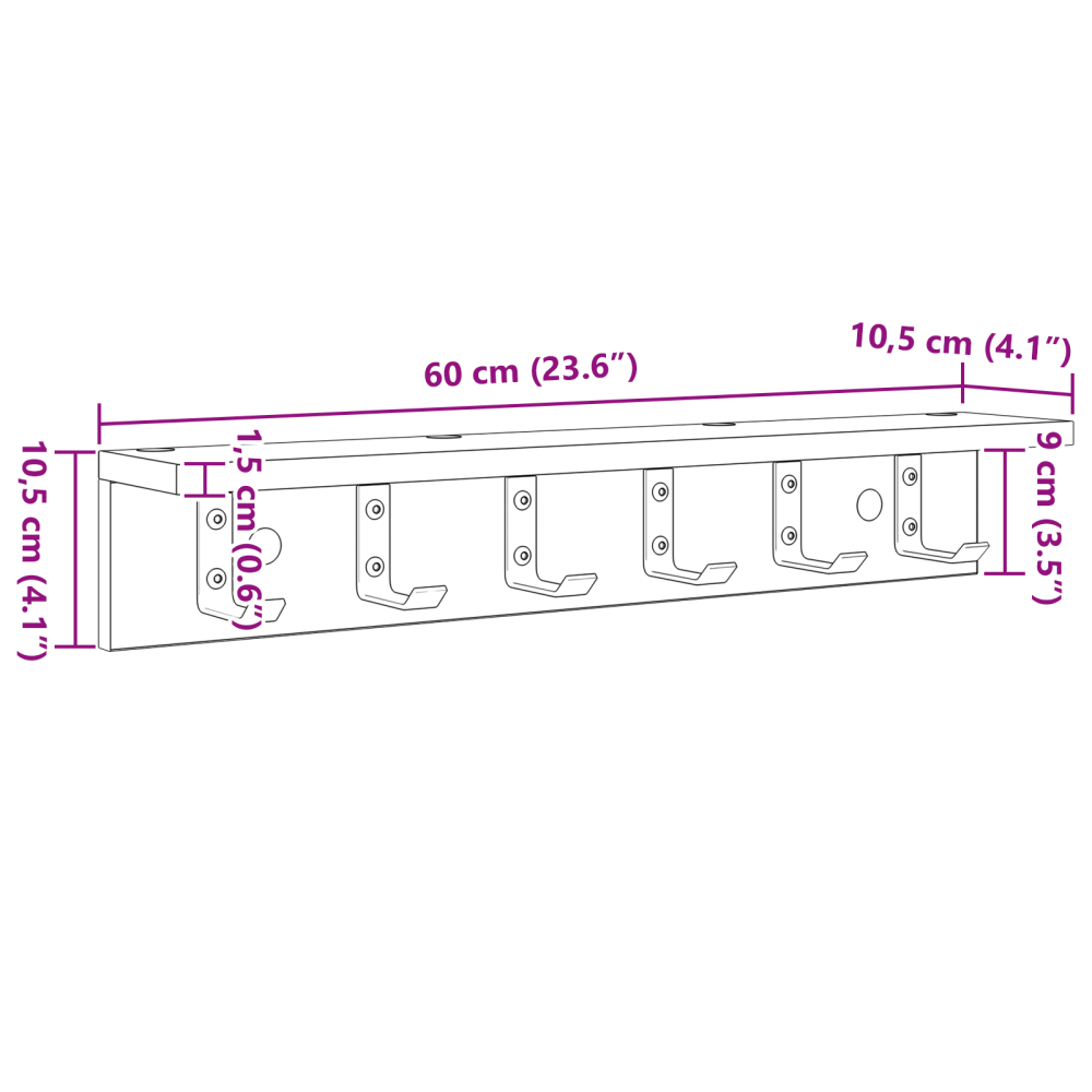 Produktbild för Väggmonterad Klädhängare Sonoma-ek 60 x 10,5 x 10,5 cm