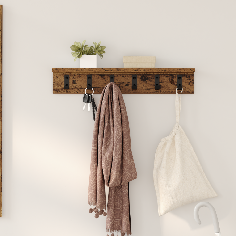 Produktbild för Väggmonterad Klädhängare Gammalt trä 60 x 10,5 x 10,5 cm