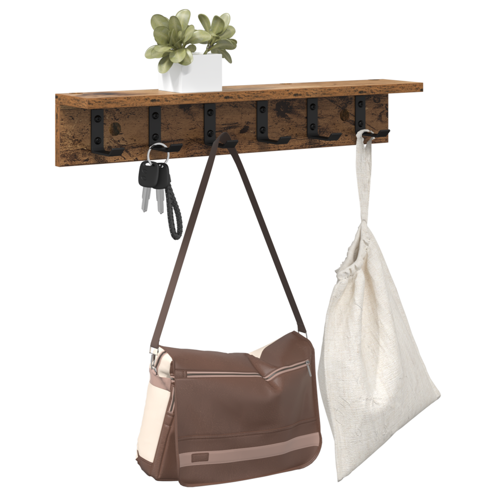 Produktbild för Väggmonterad Klädhängare Gammalt trä 60 x 10,5 x 10,5 cm