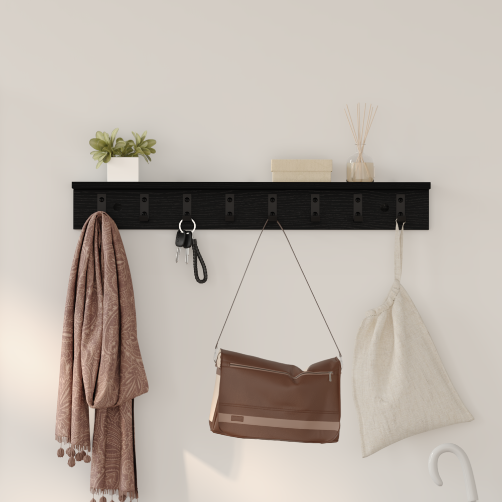 Produktbild för Väggmonterad Klädhängare Svart Ek 80 x 10,5 x 10,5 cm