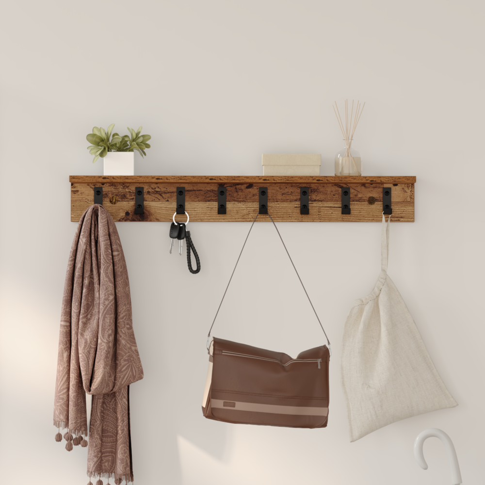 Produktbild för Väggmonterad Klädhängare Gammalt trä 80 x 10,5 x 10,5 cm