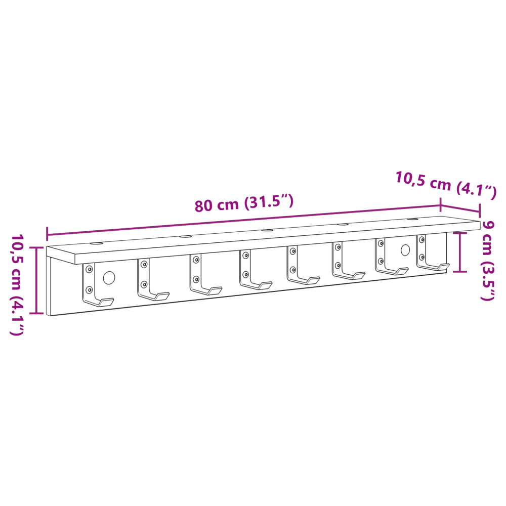 Produktbild för Väggmonterad Klädhängare Gammalt trä 80 x 10,5 x 10,5 cm
