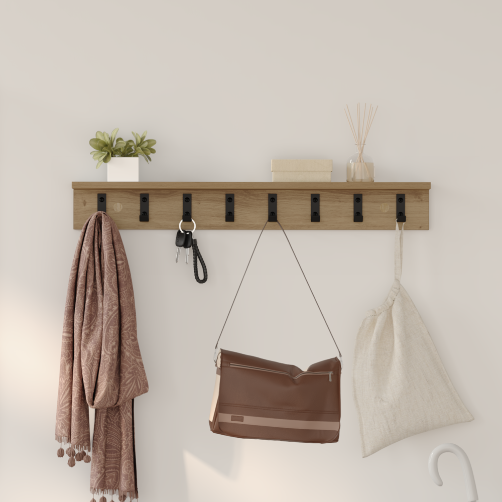 Produktbild för Väggmonterad Klädhängare Artisan Ek 80 x 10,5 x 10,5 cm