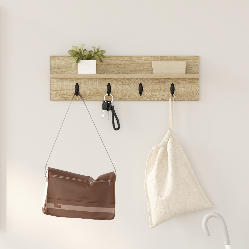 Produktbild för Väggmonterad Klädhängare Sonoma-ek 60 x 10,5 x 18 cm